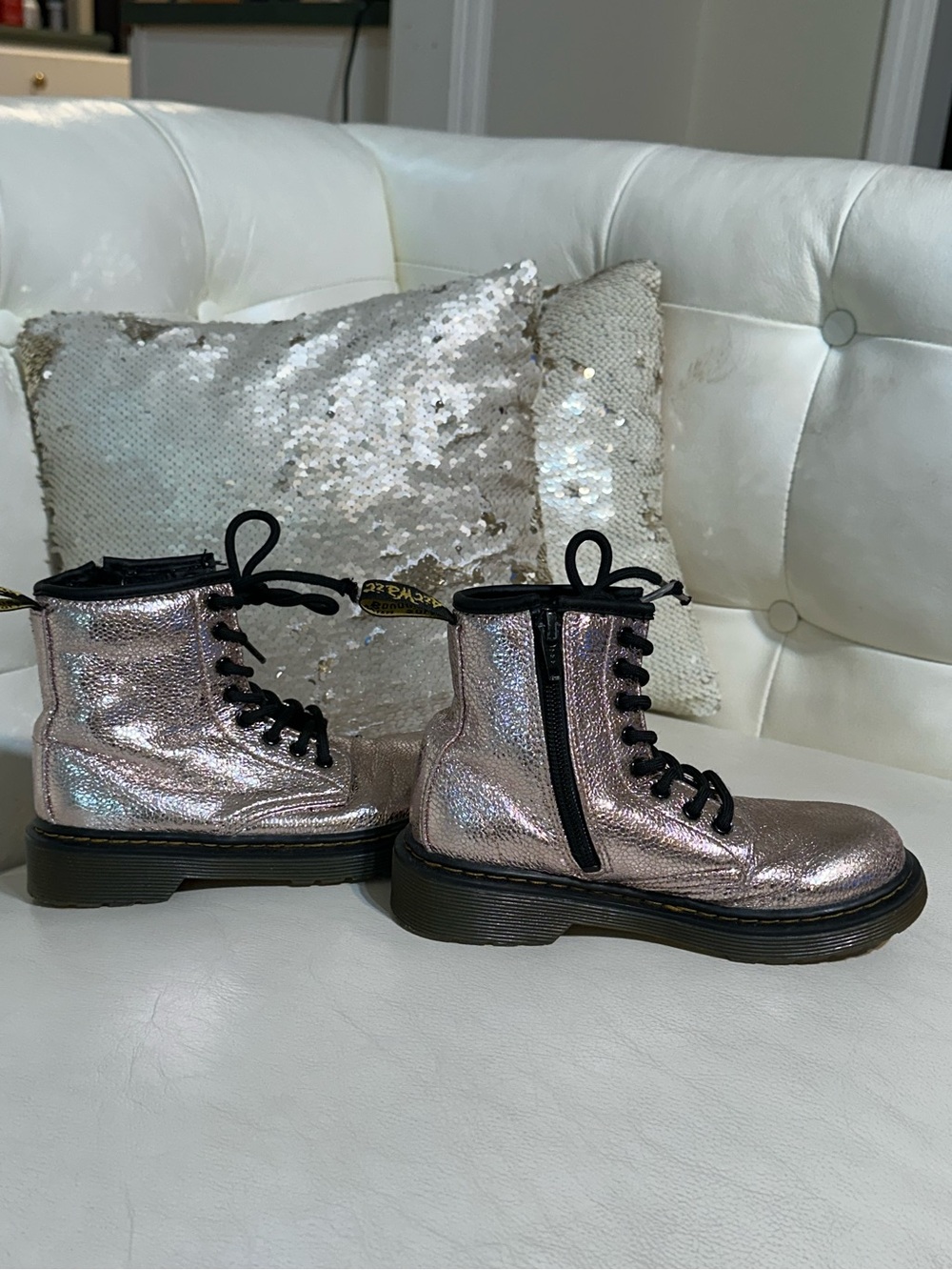 RARE DR. MARTENS 1460 J CRINKLE METALLIC TODDLER BOOTS - Picture 3 of 7